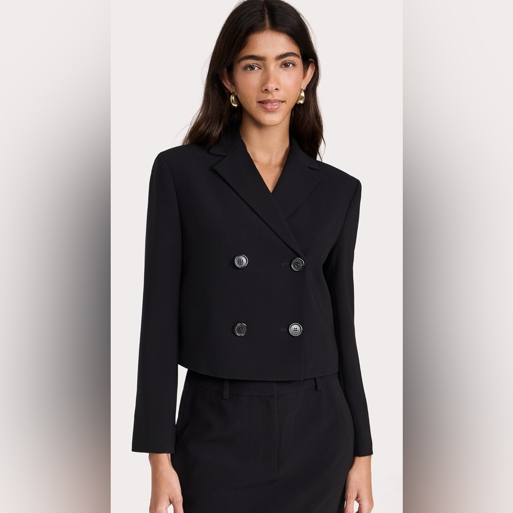 Women's Theory Black Ribbed Double‎ Breasted Blazer Small Office Work Business